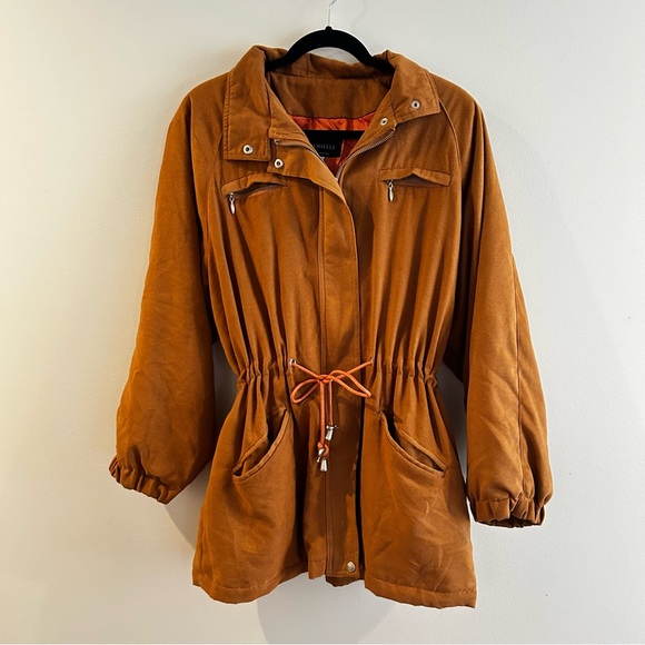 Vintage Damselle Women's Stylish Burnt Orange Utility Jacket with Fur Trim - Picture 3 of 7